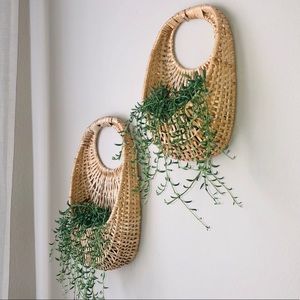 Set of Hanging Wicker Rattan Wall Basket Planters